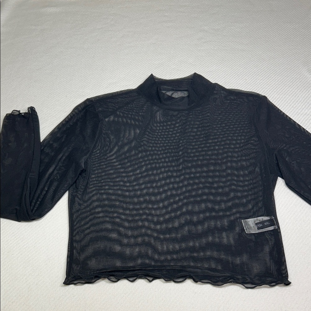 Sheer Black Long-Sleeve Mock Neck Top